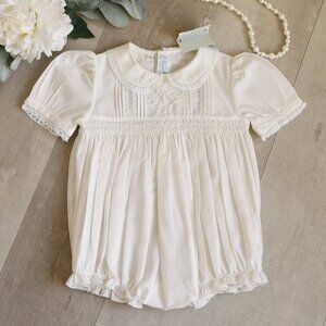 Feltman Brothers Ivory Heirloom Wedding Romper Smocked Pintuck Lace 12 Month NWT